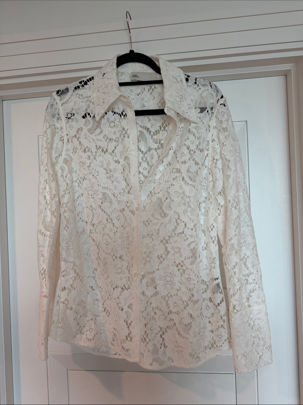 Tory Burch Cream Lace Button-Down Shirt